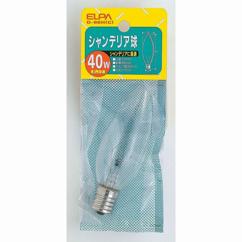 【在庫処分】朝日電器（ELPA）　シャンデリア球 40W E17　クリア　【品番：G-66H（C）】