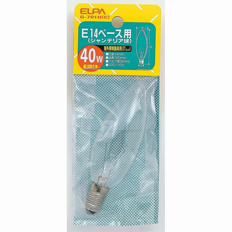 朝日電器（ELPA）　シャンデリア球 40W E14　クリア　【品番：G-701H（C）】