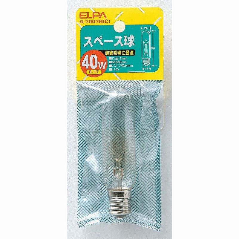 朝日電器（ELPA）　スペース球 40W E17　クリア　【品番：G-7007H（C）】