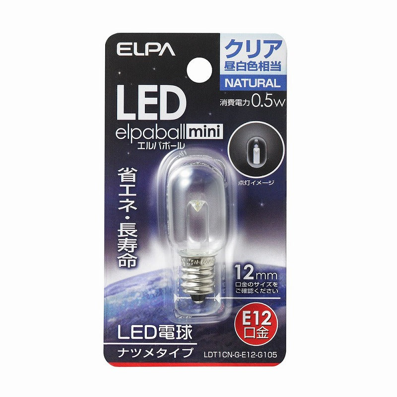 朝日電器（ELPA）　ナツメタイプLED電球 E12　クリア昼白色 　【品番：LDT1CN-G-E12-G105】