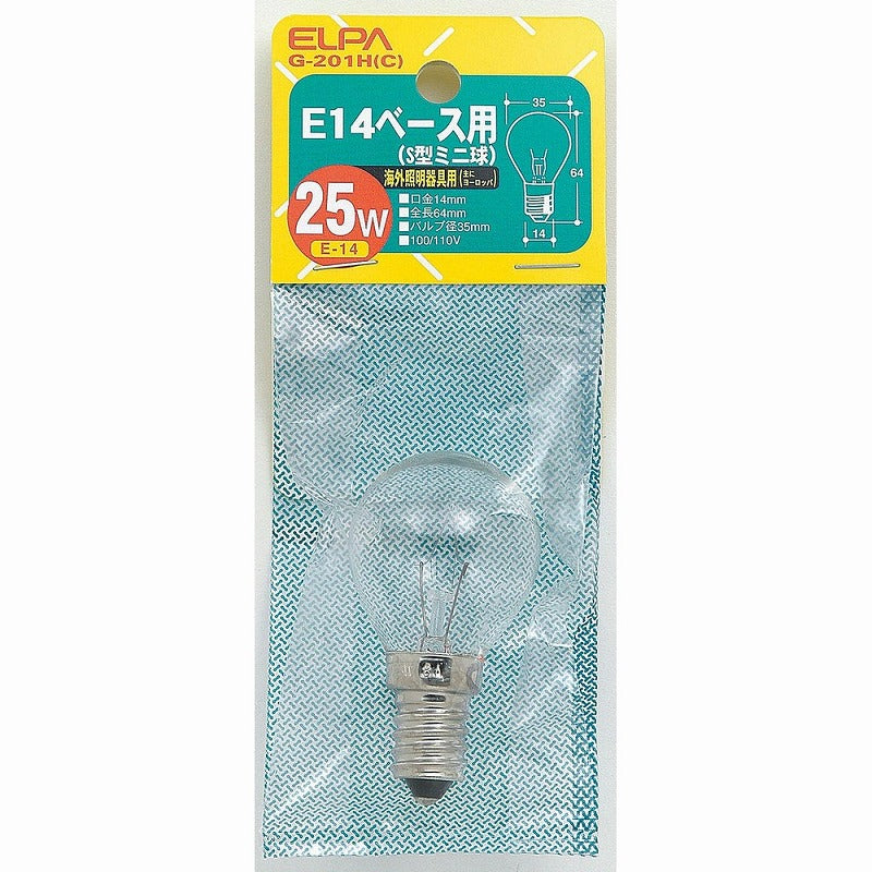 朝日電器（ELPA）　S形ミニ球 25W E14　クリア　【品番：G-201H（C）】