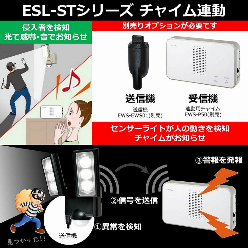 朝日電器（ELPA）　防雨センサーライト（ソーラー発電式）　【品番：ESL-312SL】