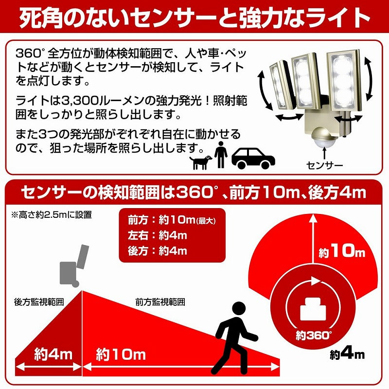 朝日電器（ELPA）　防雨センサーライト（コンセント式）　【品番：ESL-ST1203AC】