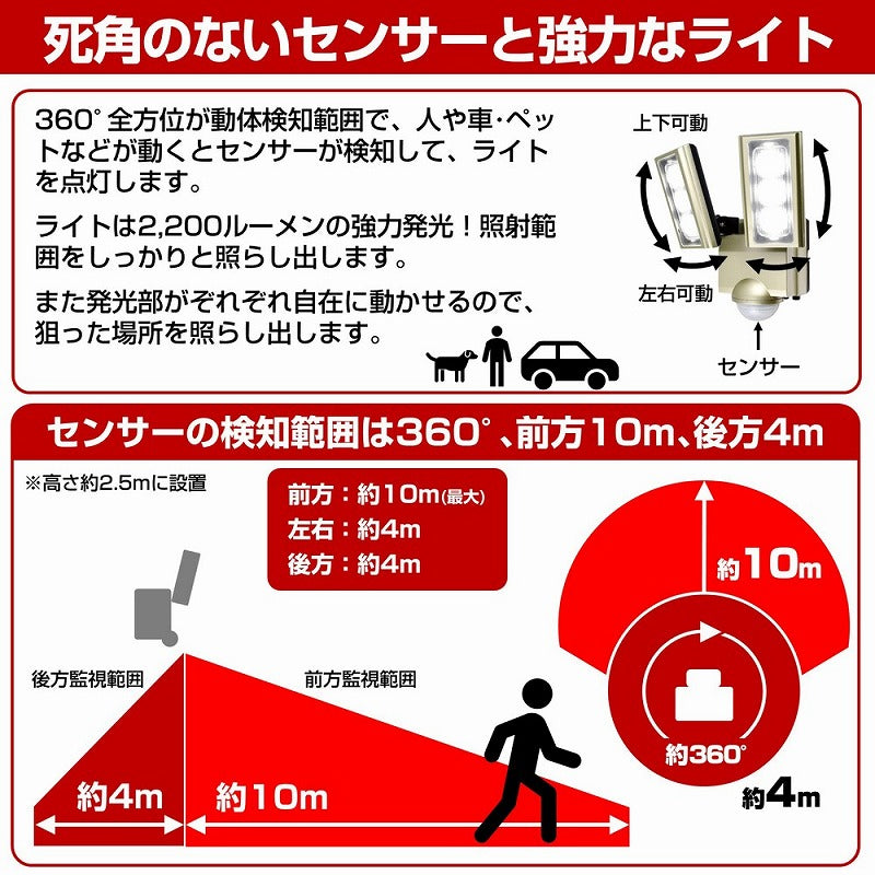 朝日電器（ELPA）　防雨センサーライト（コンセント式）　【品番：ESL-ST1202AC】