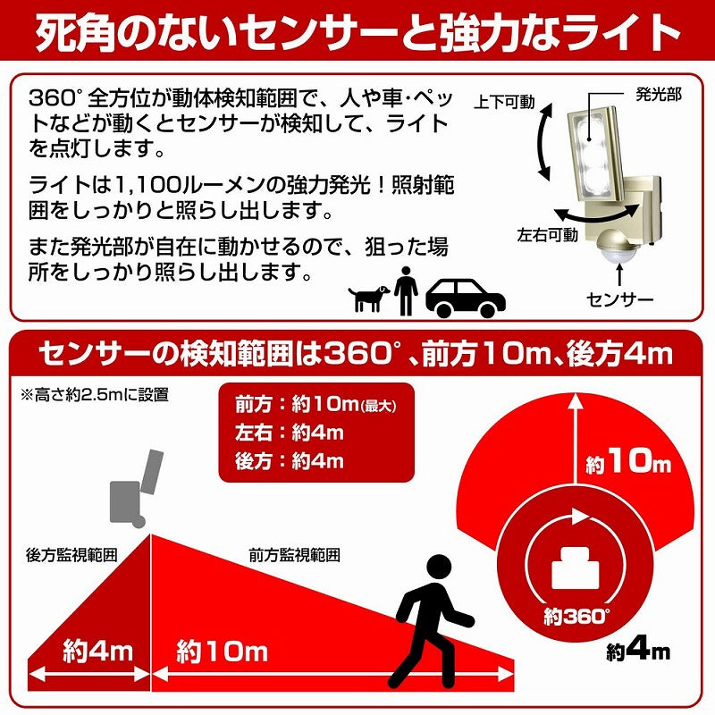 朝日電器（ELPA）　防雨センサーライト（コンセント式）　【品番：ESL-ST1201AC】