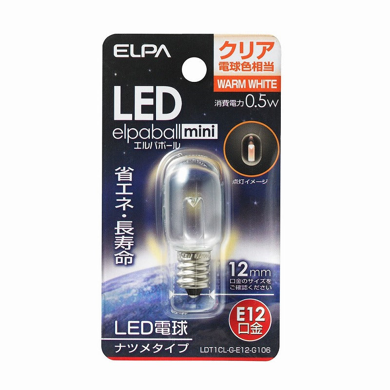 朝日電器（ELPA）　ナツメタイプLED電球 E12　クリア電球色　【品番：LDT1CL-G-E12-G106】