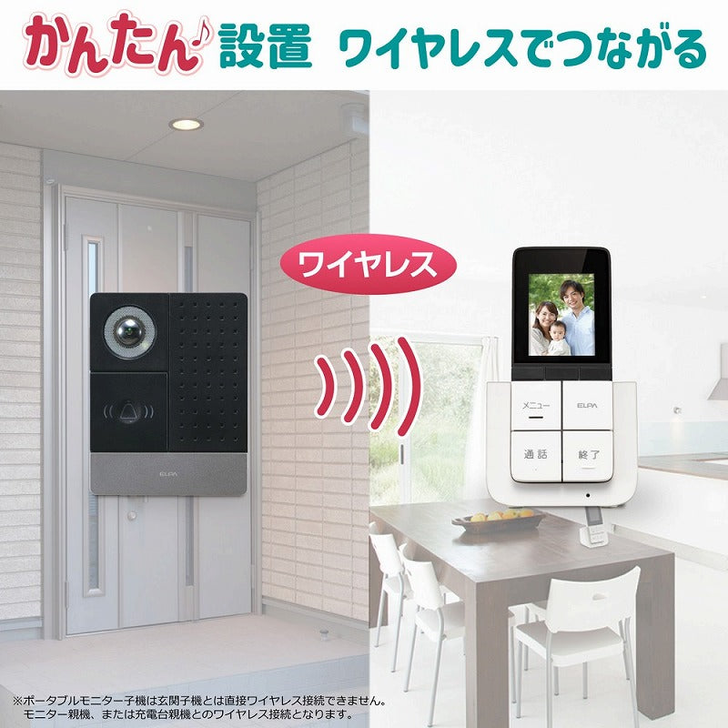 朝日電器（ELPA）　DECT ワイヤレステレビドアホン 玄関カメラ子機＋ポータブルモニター子機＋充電台親機セット　【品番：DHS-SP2020】