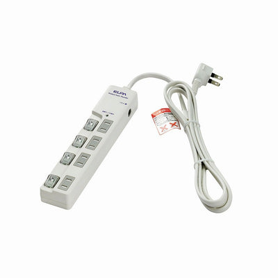 朝日電器（ELPA）　耐雷サージ LEDランプ スイッチ付タップ（ブレーカー付・上差し） 4個口 2m　ホワイト　【品番：WLS-LU420SB（W）】