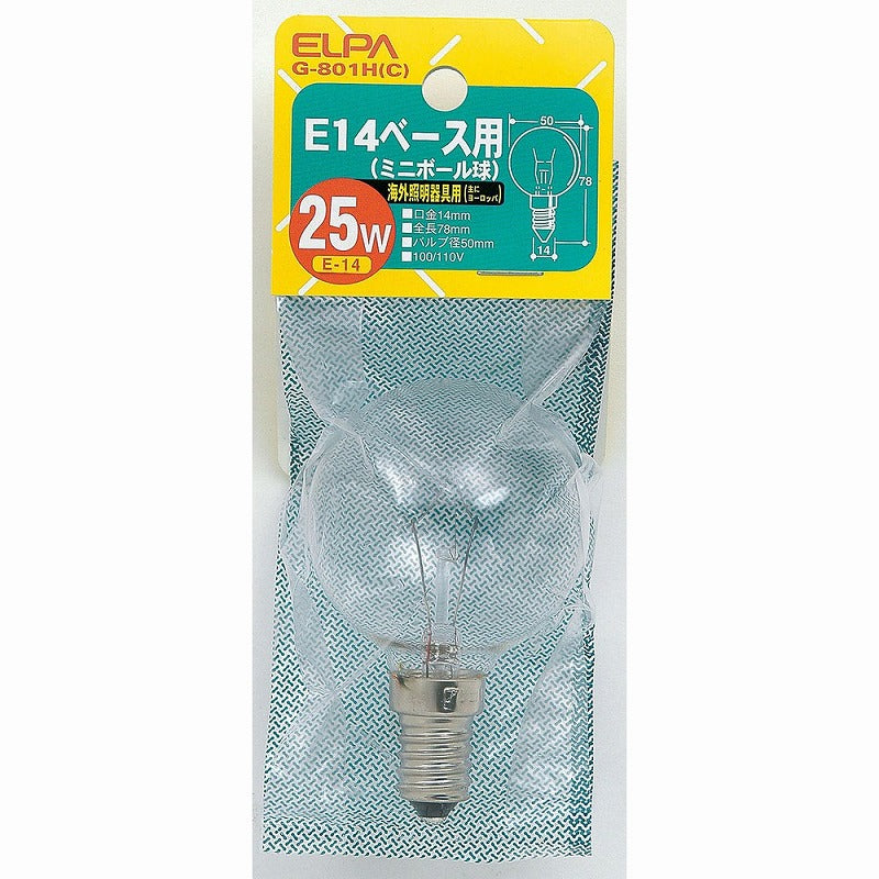 朝日電器（ELPA）　ミニボール球 25W E14　クリア　【品番：G-801H（C）】