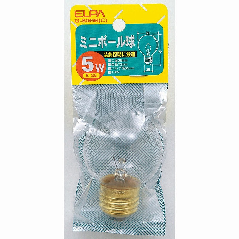 朝日電器（ELPA）　ミニボール球 5W E26　クリア　【品番：G-806H（C）】