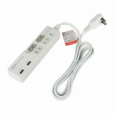 【在庫処分】朝日電器（ELPA）　USBコード付タップ 2個口 2m　ホワイト　【品番：WBS-LS22USB（W）】