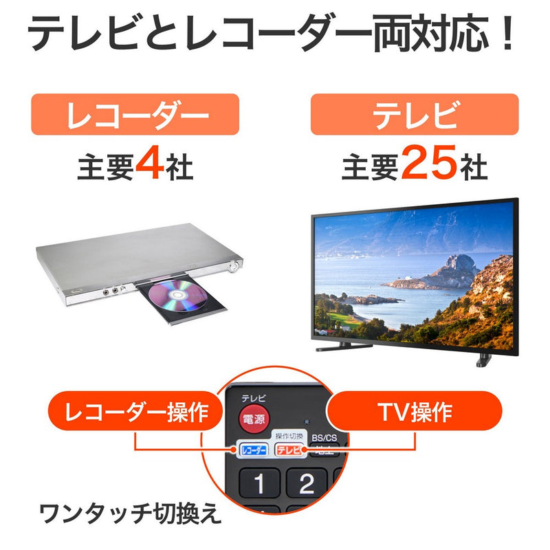 朝日電器（ELPA）　テレビリモコン 汎用 TV用 レコーダー操作可能 抗菌　【品番：RC-TVRK001】