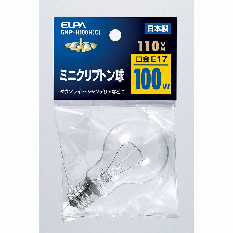 朝日電器（ELPA）　ミニクリプトン球 110V用 100W E17　クリア 　【品番：GKP-H100H（C）】