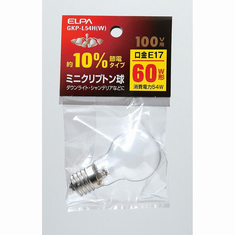 朝日電器（ELPA）　ミニクリプトン球 約10％節約タイプ 100V用 60W E17　ホワイト　【品番：GKP-L54H（W）】