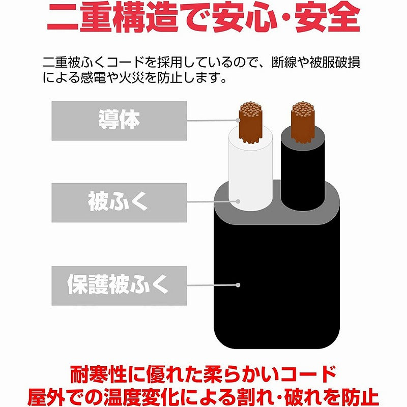 朝日電器（ELPA）　防雨型延長コード 5m　ブラック　【品番：CP-BE05】