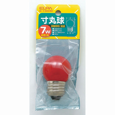 朝日電器（ELPA）　寸丸球 7W E26　レッド　【品番：G-13H（R）】