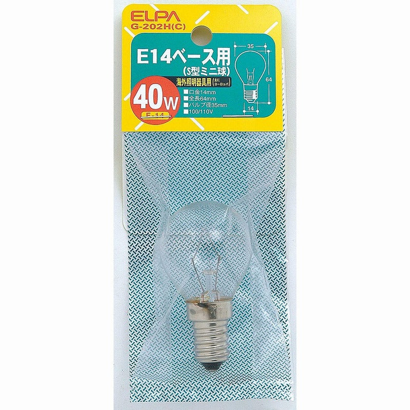 朝日電器（ELPA）　S形ミニ球 40W E14　クリア　【品番：G-202H（C）】