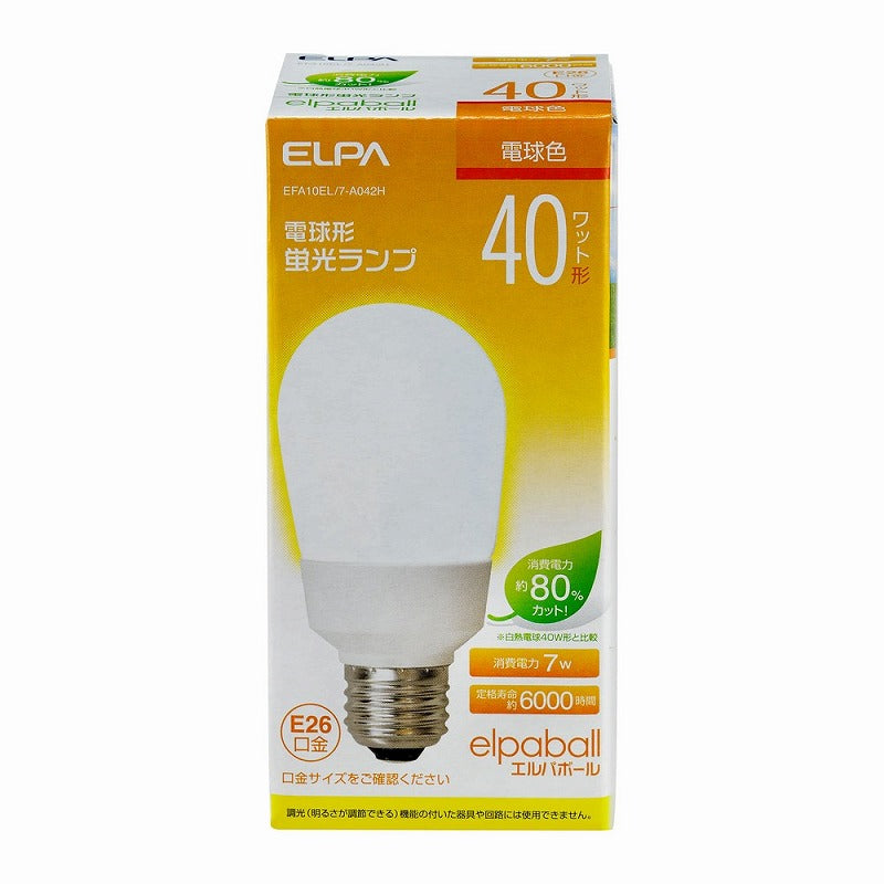 朝日電器（ELPA）　電球形蛍光ランプ 40W形 E26　電球色　【品番：EFA10EL/7-A042H】
