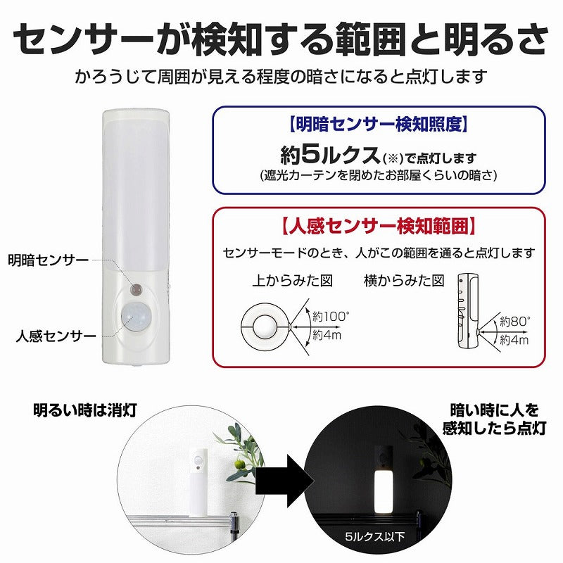 【在庫処分】朝日電器（ELPA）　LEDセンサー付ライト 乾電池タイプ　【品番：PM-L256】