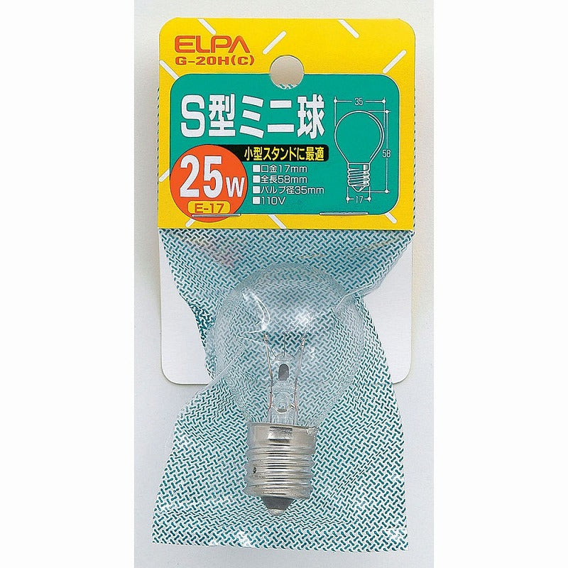 朝日電器（ELPA）　S型ミニ球 25W E17　クリア　【品番：G-20H（C）】