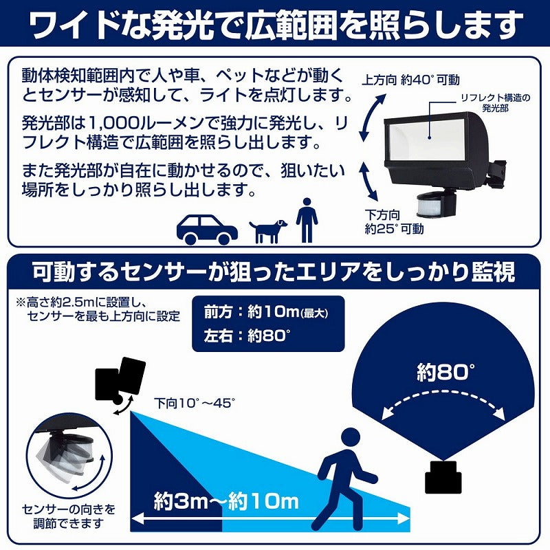 朝日電器（ELPA）　防雨センサーライト（コンセント式）　【品番：ESL-W2001AC】