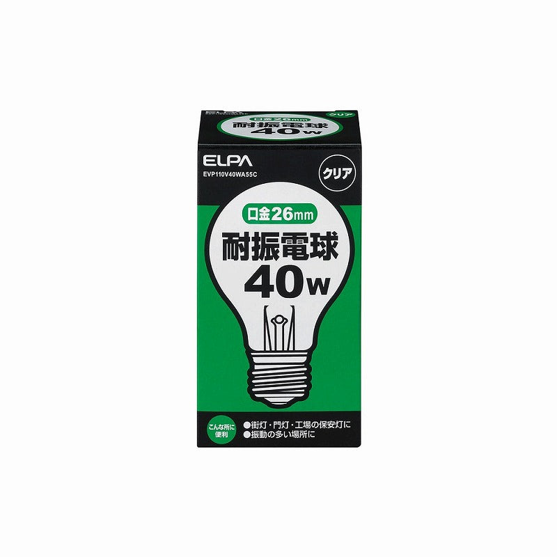 朝日電器（ELPA）　耐振電球 40W E26　クリア　【品番：EVP110V40WA55C】