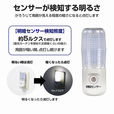 朝日電器（ELPA）　LEDセンサー付ライト コンセント差込タイプ　ホワイト　【品番：PM-L100（W）】