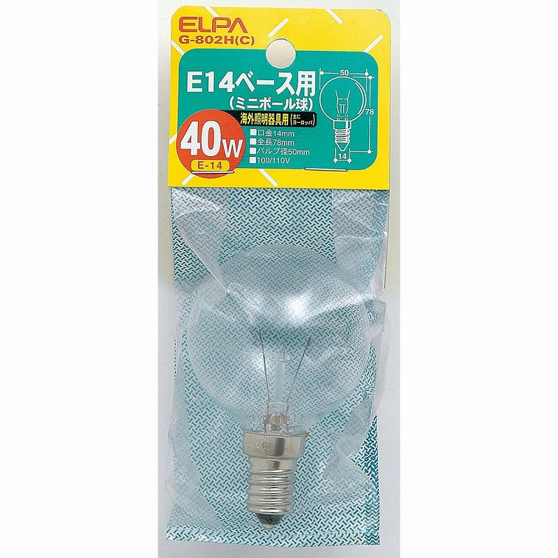 朝日電器（ELPA）　ミニボール球 40W E14　クリア　【品番：G-802H（C）】