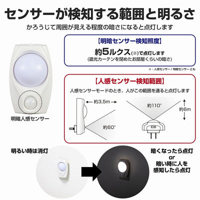 朝日電器（ELPA）　LEDセンサー付ライト コンセント差込タイプ　ホワイト　【品番：PM-L200（W）】