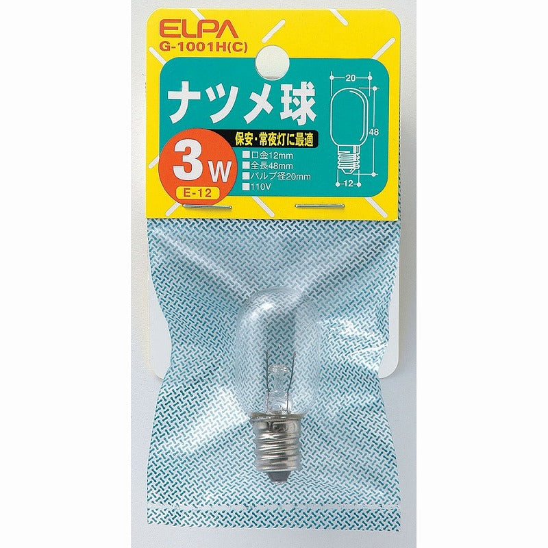 朝日電器（ELPA）　ナツメ球 3W E12　クリア　【品番：G-1001H（C）】