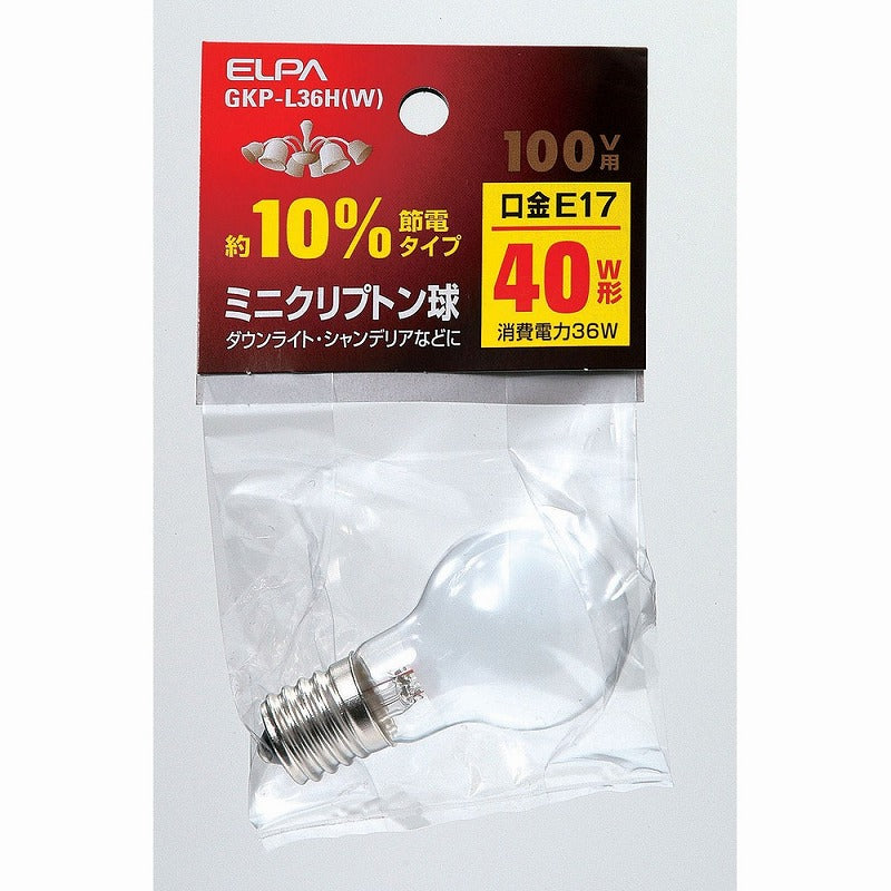 朝日電器（ELPA）　ミニクリプトン球 約10％節約タイプ 100V用 40W E17　ホワイト　【品番：GKP-L36H（W）】