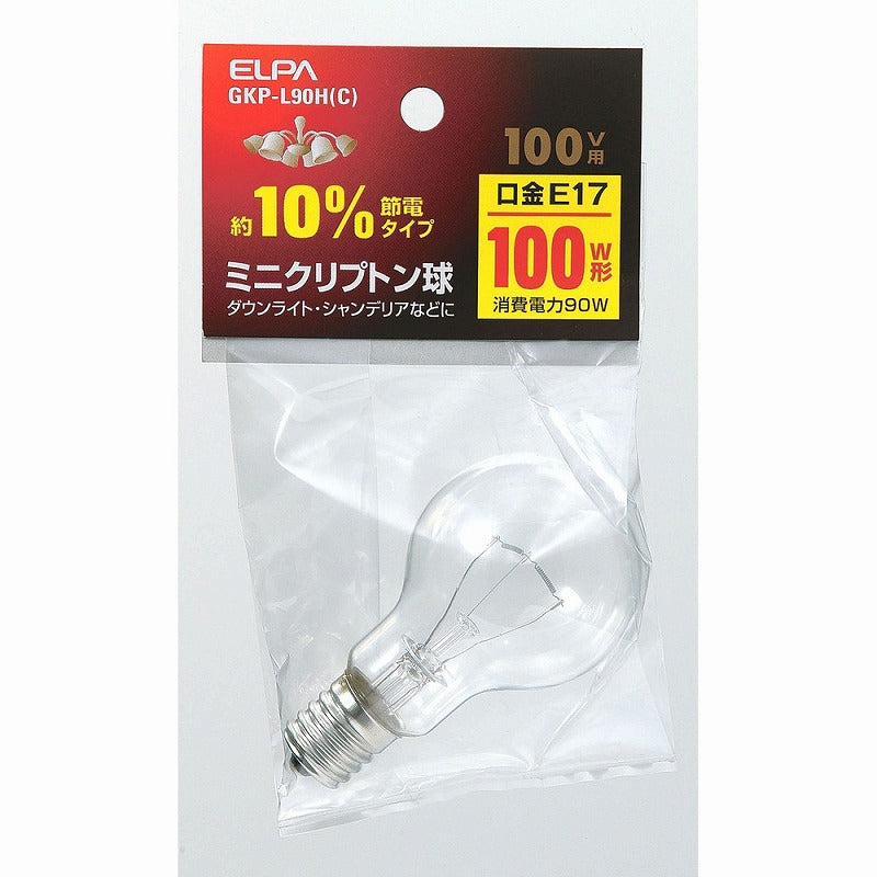朝日電器（ELPA）　ミニクリプトン球 約10％節約タイプ 100V用 100W E17　クリア　【品番：GKP-L90H（C）】