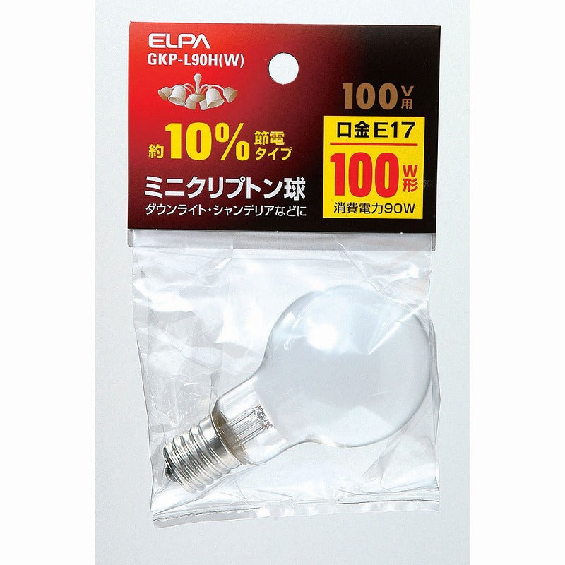 朝日電器（ELPA）　ミニクリプトン球 約10％節約タイプ 100V用 75W E17　ホワイト　【品番：GKP-L90H（W）】