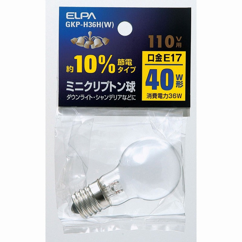 朝日電器（ELPA）　ミニクリプトン球 約10％節約タイプ 110V用 40W E17　ホワイト　【品番：GKP-H36H（W）】