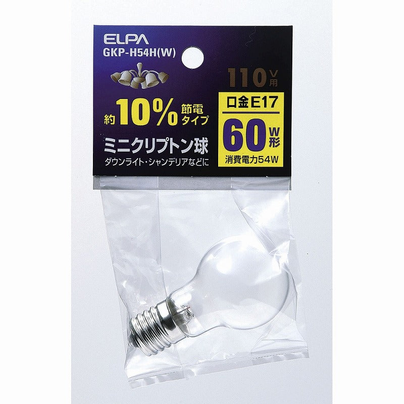 朝日電器（ELPA）　ミニクリプトン球 110V用 60W E17　ホワイト　【品番：GKP-H54H（W）】
