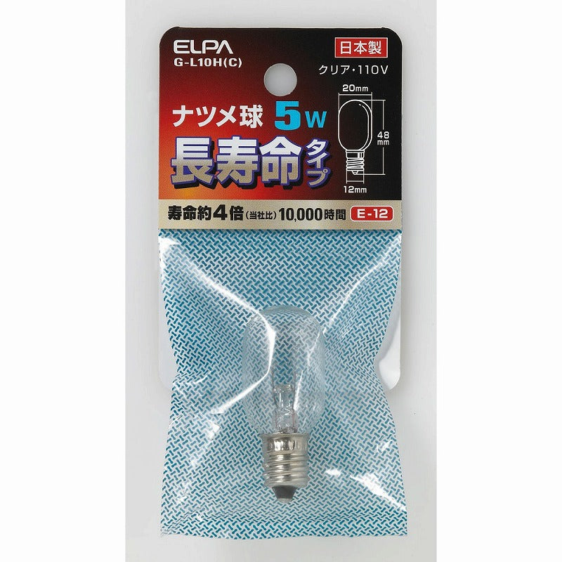 朝日電器（ELPA）　ナツメ球 長寿命タイプ 5W E12　クリア　【品番：G-L10H（C）】