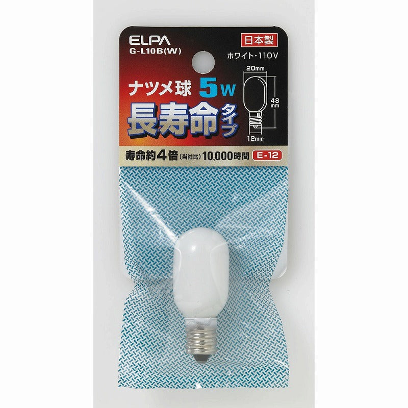 朝日電器（ELPA）　ナツメ球 長寿命タイプ 5W E12　ホワイト　【品番：G-L10B（W）】