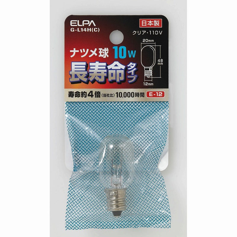 朝日電器（ELPA）　ナツメ球 長寿命タイプ 10W E12　クリア　【品番：G-L14H（C）】