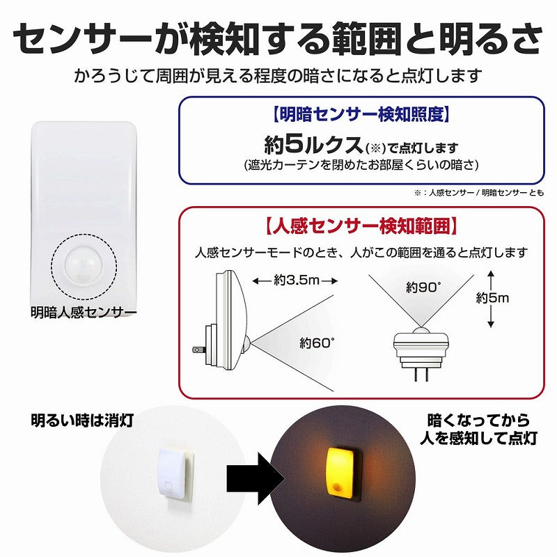 朝日電器（ELPA）　LEDセンサー付ライト コンセント差込タイプ　アンバー　【品番：PM-L230（AM）】
