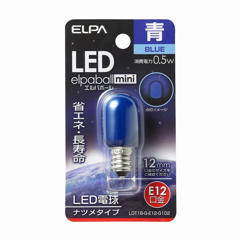 朝日電器（ELPA）　ナツメタイプLED電球 E12　青色　【品番：LDT1B-G-E12-G102】