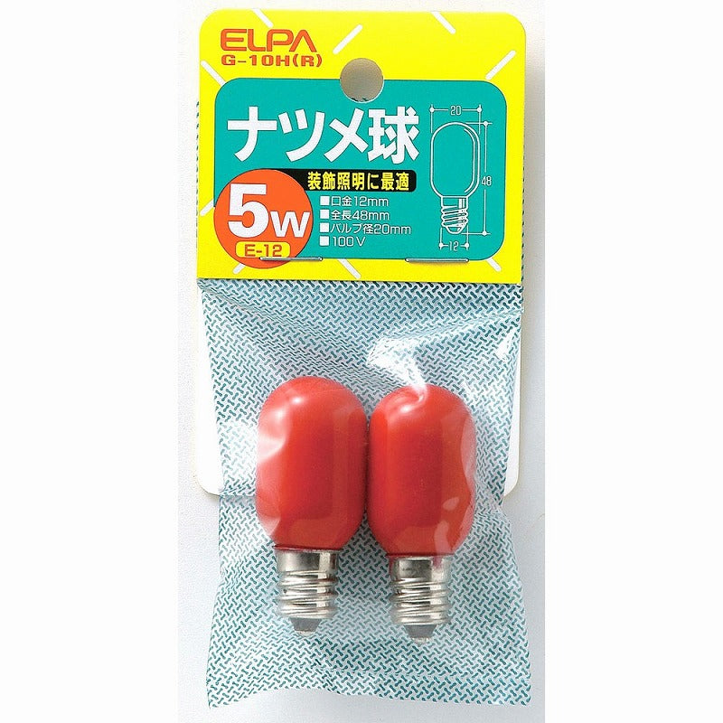 朝日電器（ELPA）　カラーナツメ球 5W E12 2個入　レッド　【品番：G-10H（R）】