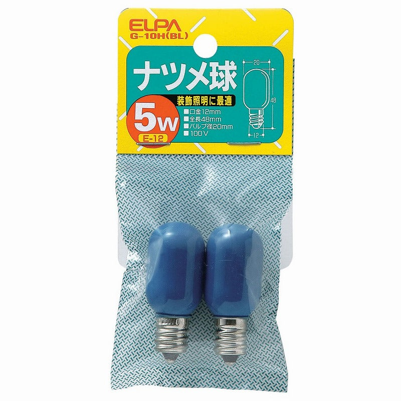 朝日電器（ELPA）　カラーナツメ球 5W E12 2個入　ブルー　【品番：G-10H（BL）】