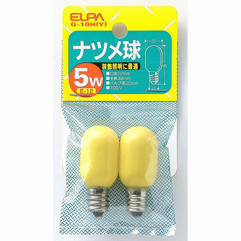 朝日電器（ELPA）　カラーナツメ球 5W E12 2個入　イエロー　【品番：G-10H（Y）】