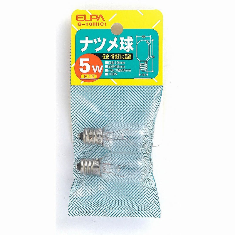 朝日電器（ELPA）　ナツメ球 5W E12 2個入　クリア　【品番：G-10H（C）】