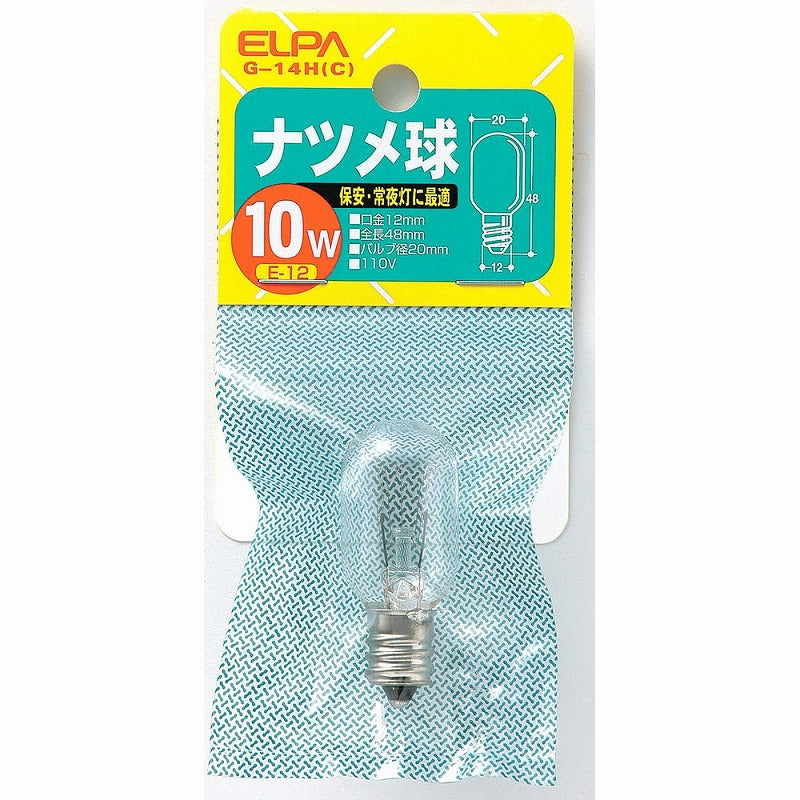朝日電器（ELPA）　ナツメ球 10W E12　クリア　【品番：G-14H（C）】
