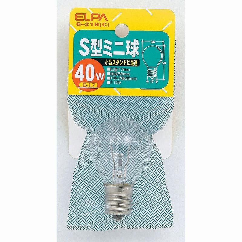朝日電器（ELPA）　S型ミニ球 40W E17　クリア　【品番：G-21H（C）】