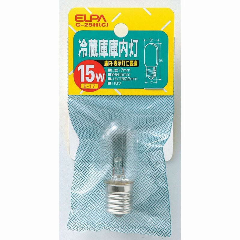 【在庫処分】朝日電器（ELPA）　冷蔵庫庫内灯 15W E17　クリア　【品番：G-25H（C）】