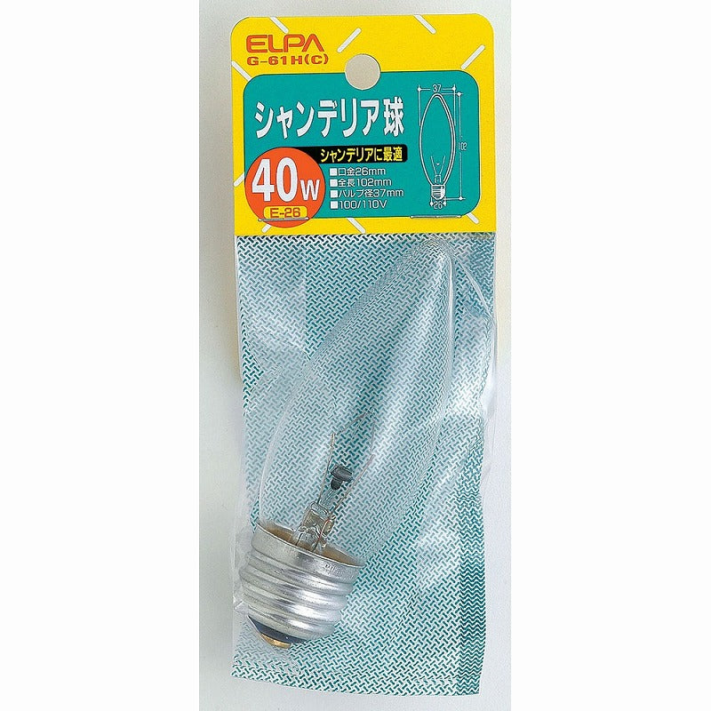 朝日電器（ELPA）　シャンデリア球 40W E26　クリア 　【品番：G-61H（C）】