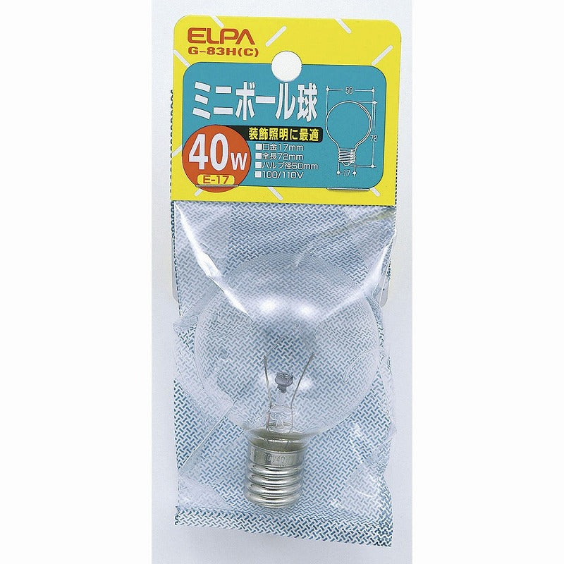 朝日電器（ELPA）　ミニボール球 40W E17　クリア　【品番：G-83H（C）】