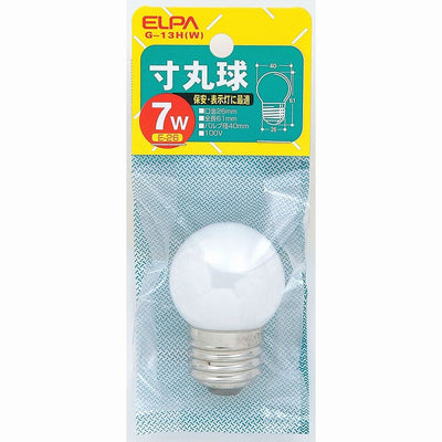 【在庫処分】朝日電器（ELPA）　寸丸球 7W E26　ホワイト　【品番：G-13H（W）】